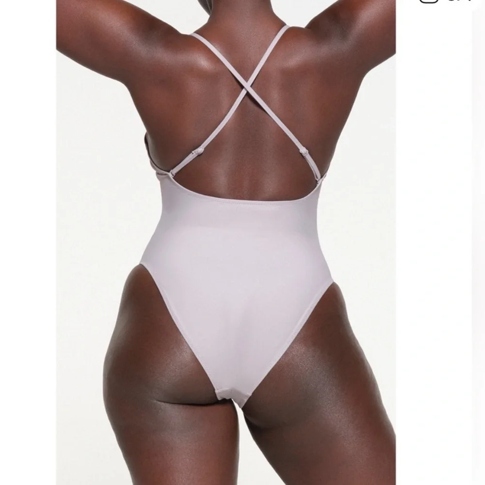 NWT SKIMS Recycled Signature Swim Cami One Piece in Chrome